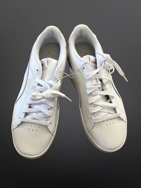 Puma White Low-Top Leather Sneakers with Gold Logo Size 11